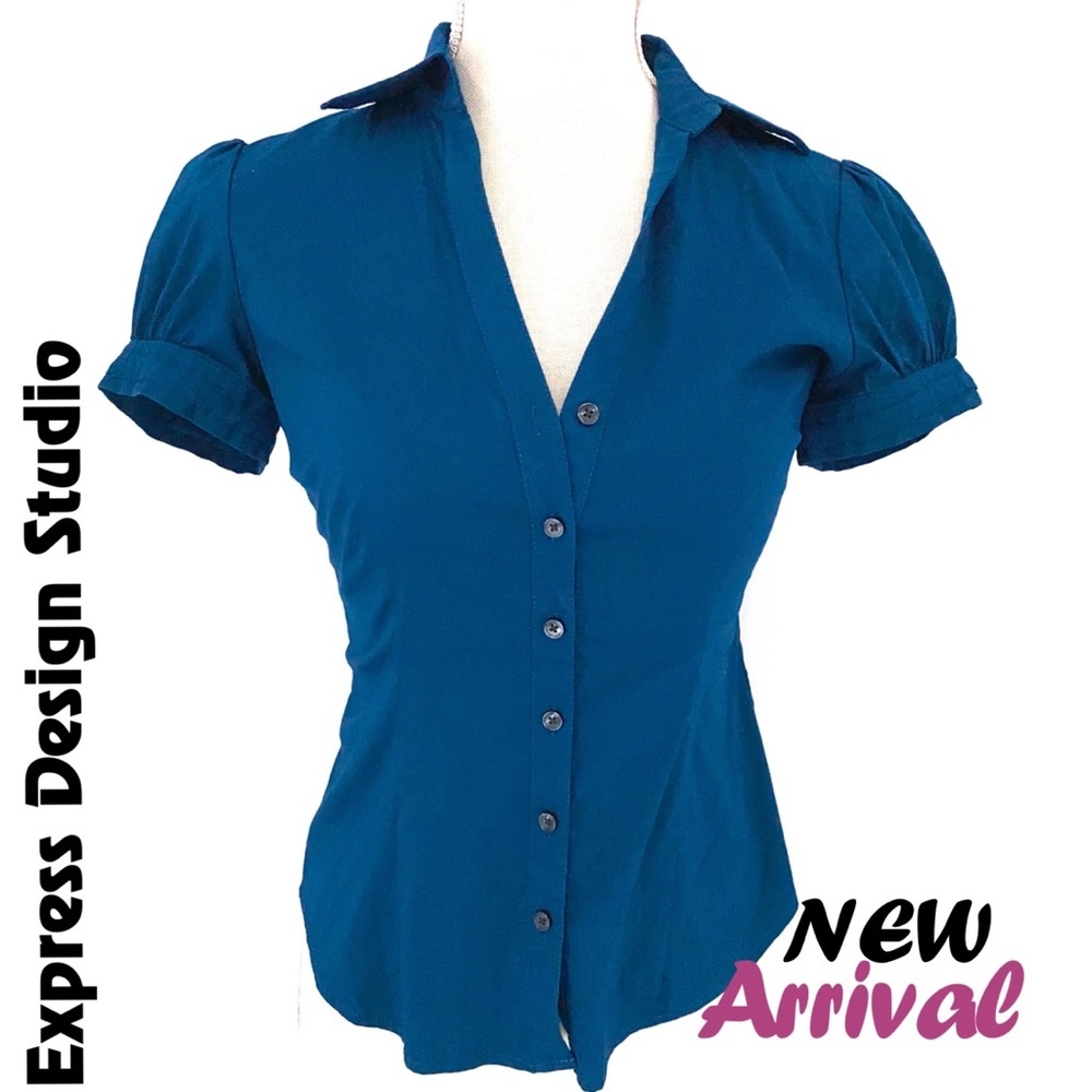 Express Design Studio Blue Button Down Top - image 3